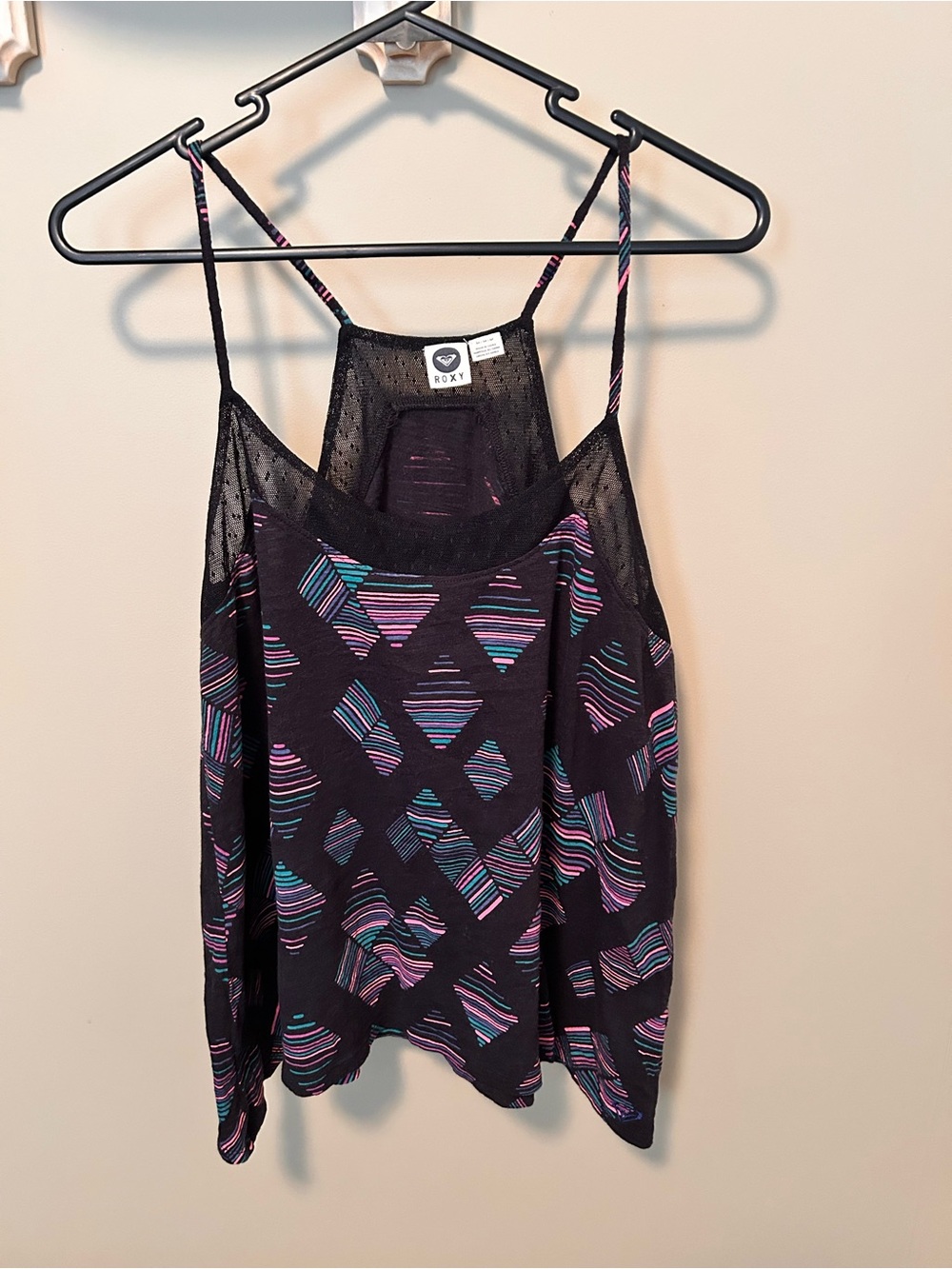 Roxy Black Camisole with Pink & Teal Geometric Stripes